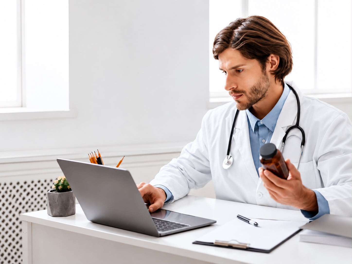 Healthcare professional reviewing clinical information
