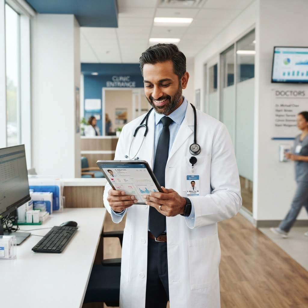 Healthcare professional reviewing clinical information